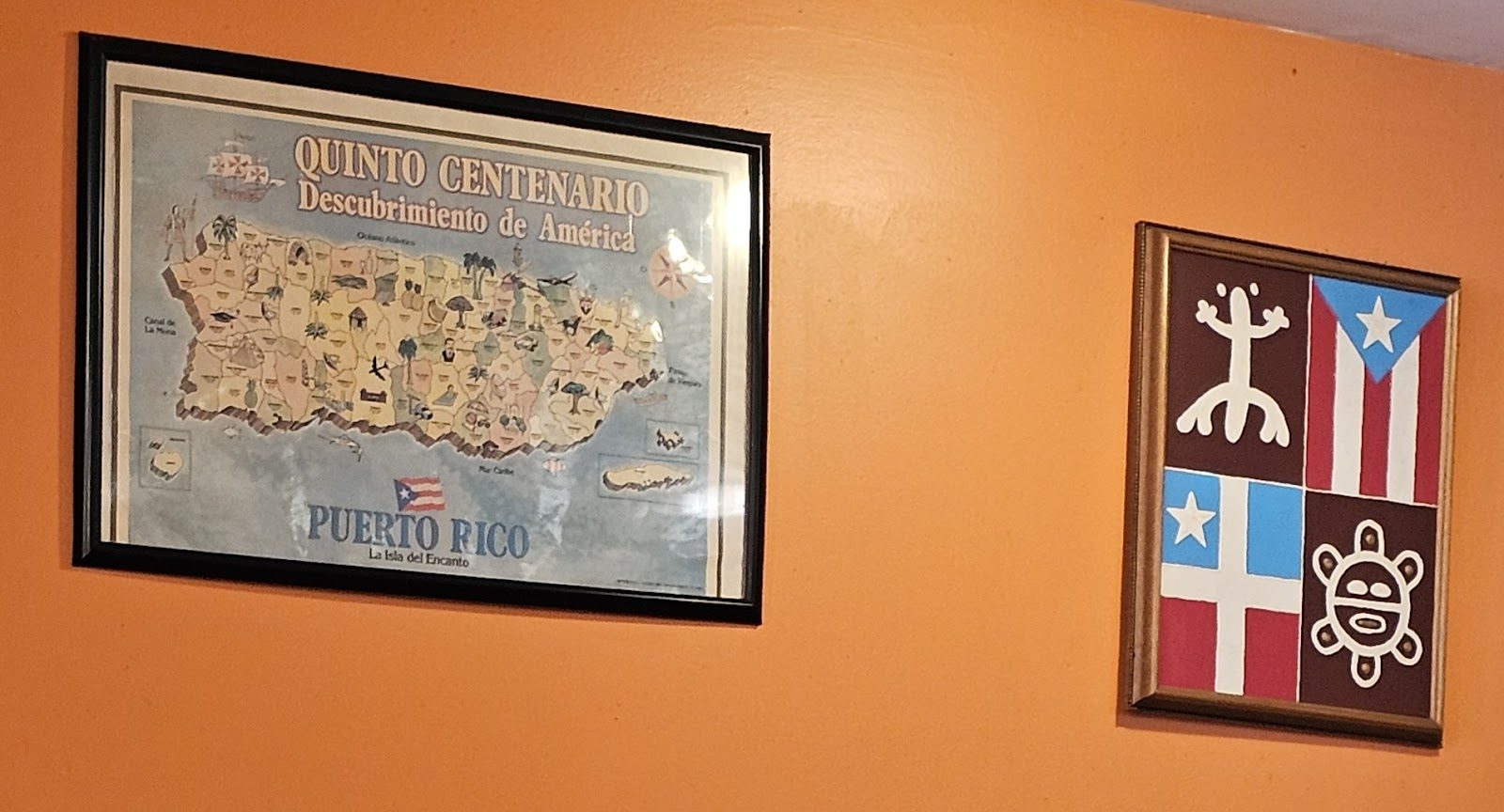 Puerto Rico map and flags on the wall